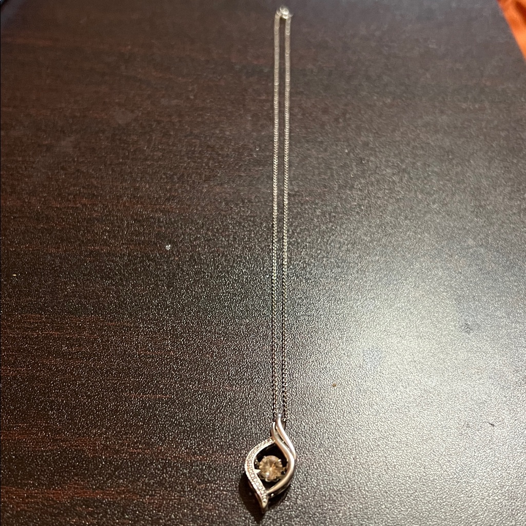 Sterling-Color Teardrop Necklace With Clear Crystal Pendant